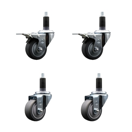 Service Caster 3'' Thermoplastic Rubber Swivel 1-1/8'' Expanding Stem Caster Set 2 Total Lock Brakes, 4PK SCC-EXTTL20S314-TPRB-2-S-2-118